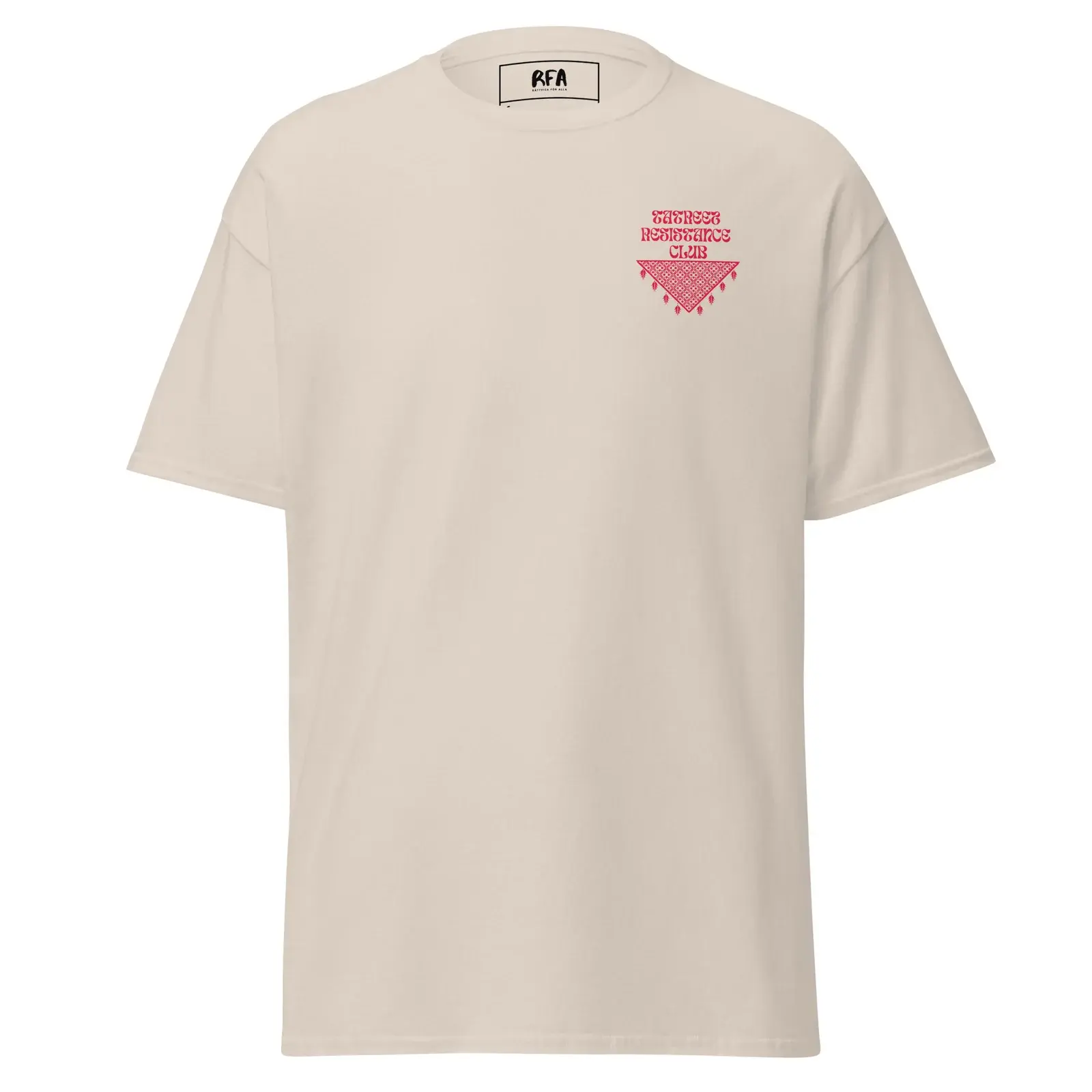 Tatreez Resistance Club naturfärgad t-shirt från RFA Apparel